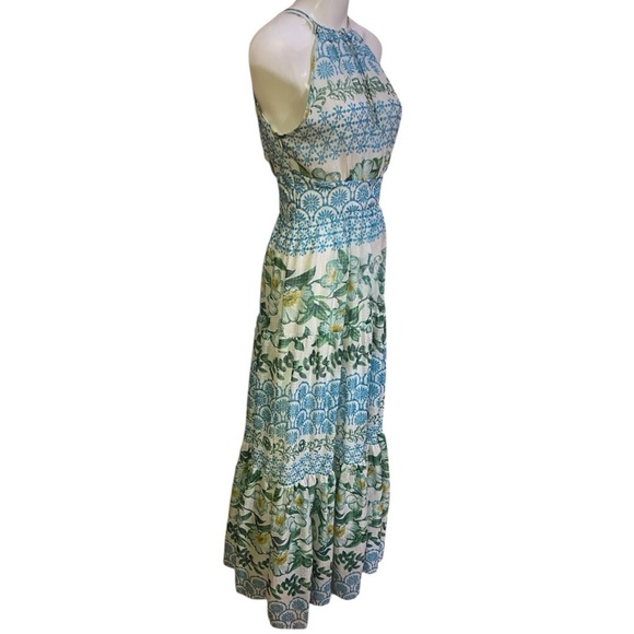 Eliza J Blue and Green Halter Maxi Dress with Ruffled Tiers 4 - Picture 6 of 12